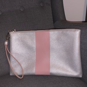 Pink and silver wrist bag